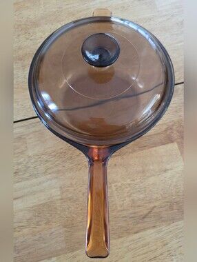 Vintage Vision Corning USA 2.5L Amber Glass Saucepan w/ Lid | Pyrex Cookware